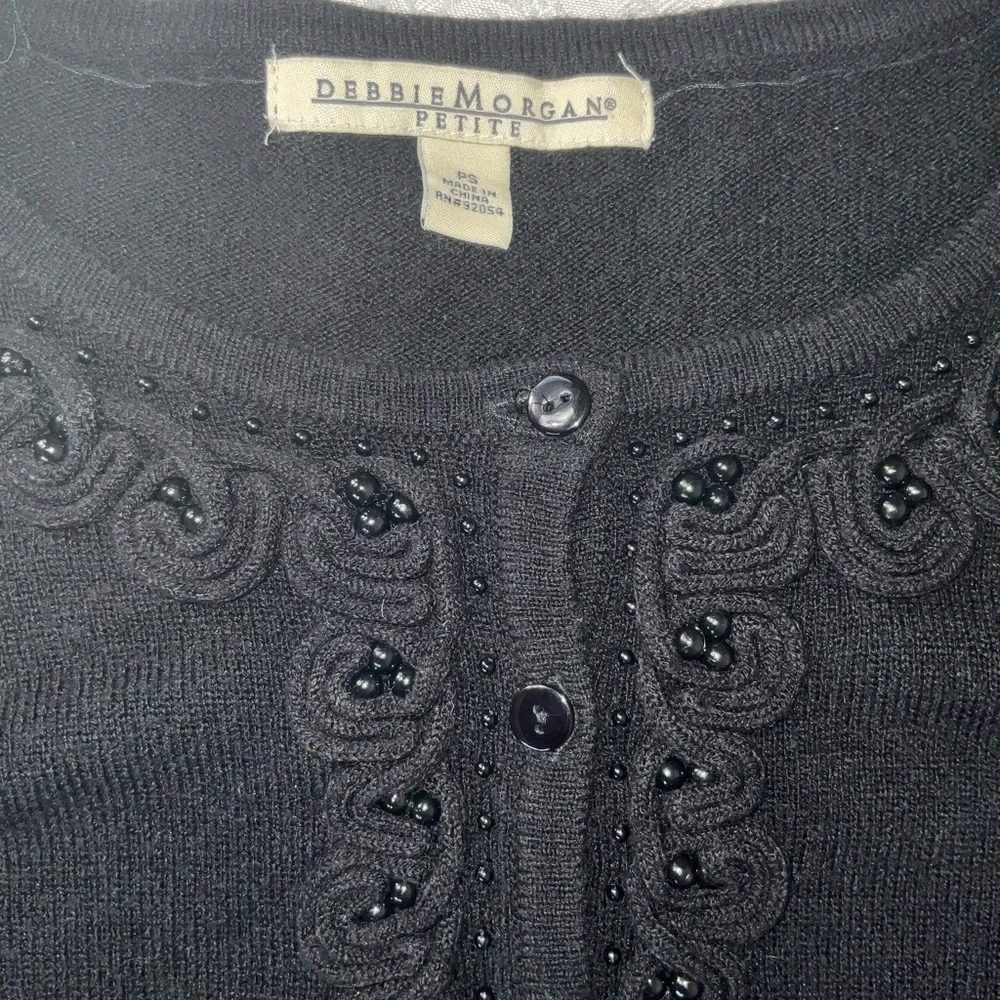 Debbie Morgan Jeweled Trim Black 3/4 Sleeve Cardigan Women Size Petite Small - Picture 8 of 10